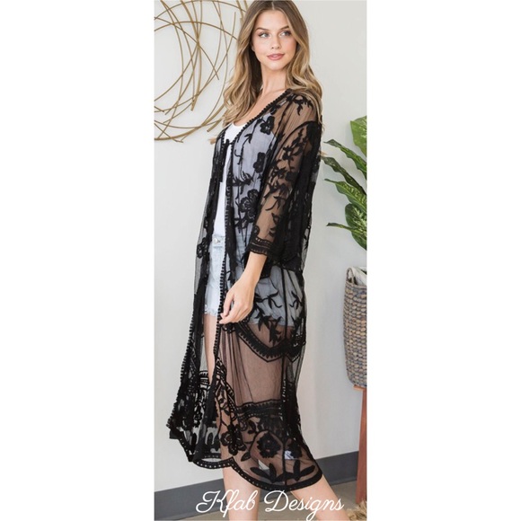 ❤️LAST 1! Stunning Lace Tie Front Black Kimono! - Picture 5 of 11